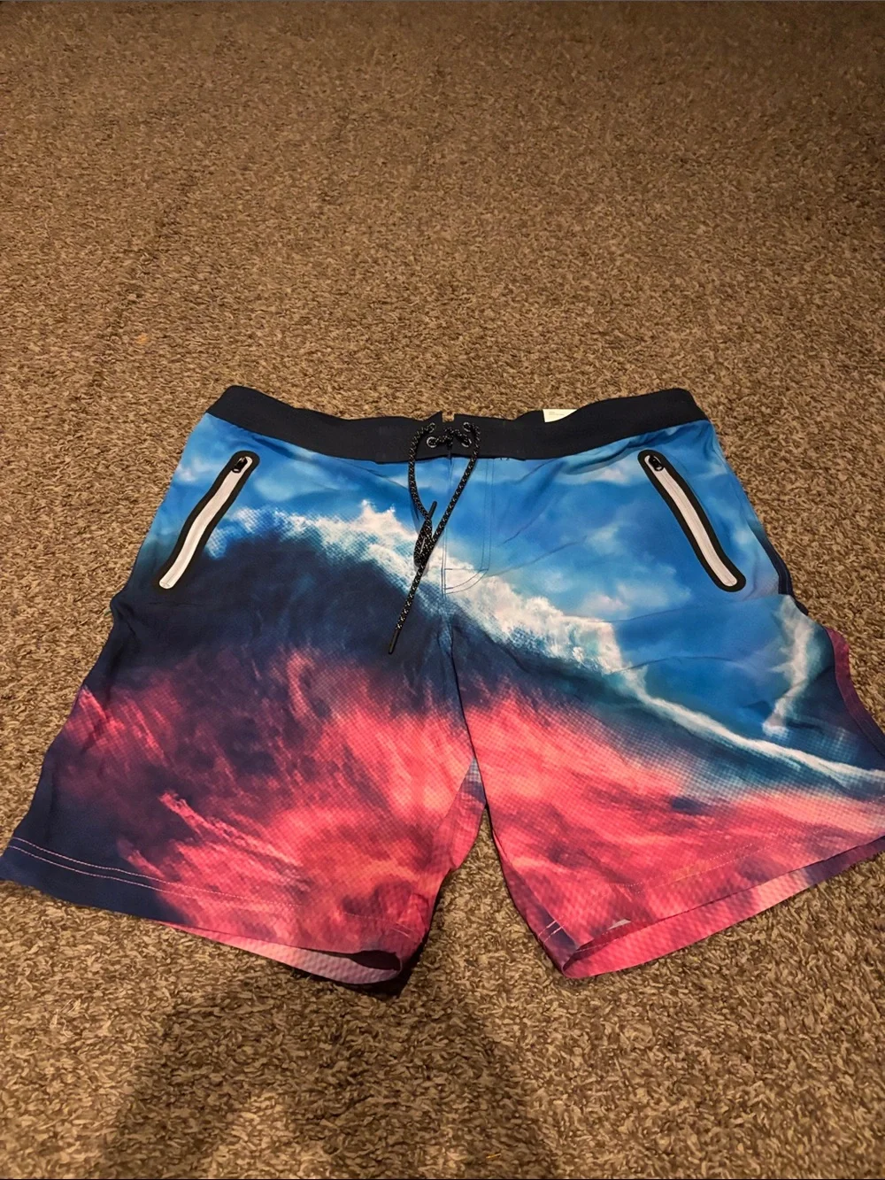 American Eagle Outfitters Blue and Pink Gradient Swim Board Shorts
